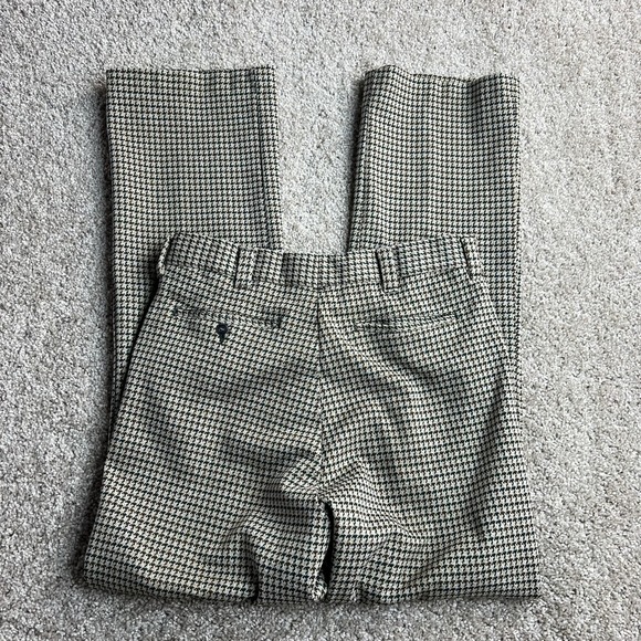 American Vintage Pants - Vintage Dress Pants Womens 28 Beige Check Straight Leg Flat Front Twill Business